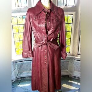 Vintage Burgundy Leather Trench Coat/Dress